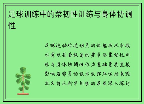 足球训练中的柔韧性训练与身体协调性