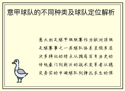 意甲球队的不同种类及球队定位解析