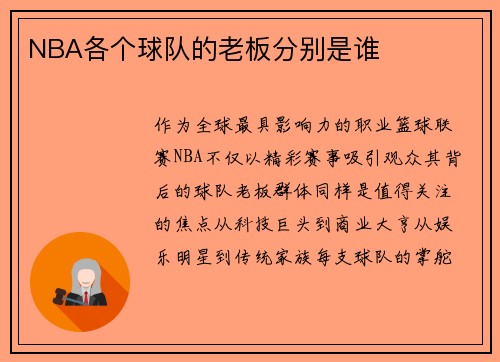 NBA各个球队的老板分别是谁
